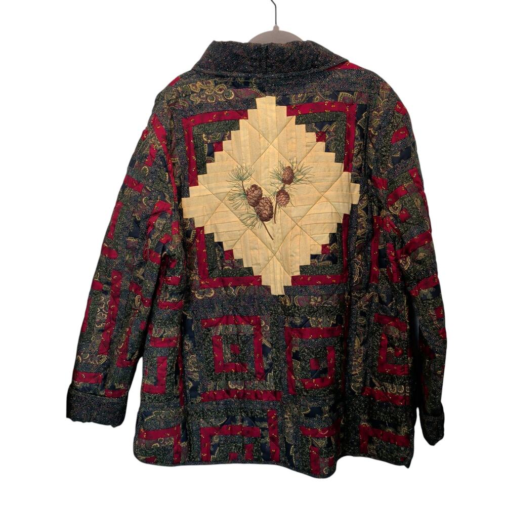 Donna Sharp Womens Sz XL Patchwork Quilted Jacket Pinecone Inset Cottage Prairie